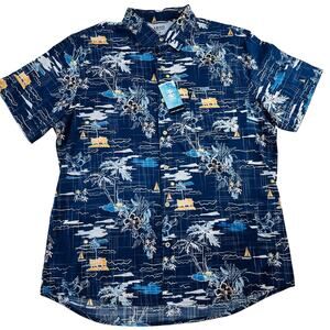 Izod Saltwater Dockside Chambray Pint Button Down Shirt Men's size XL Navy Blue